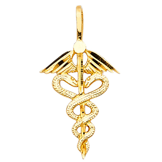 14K Yellow Gold Medical Caduceus Design Pendant