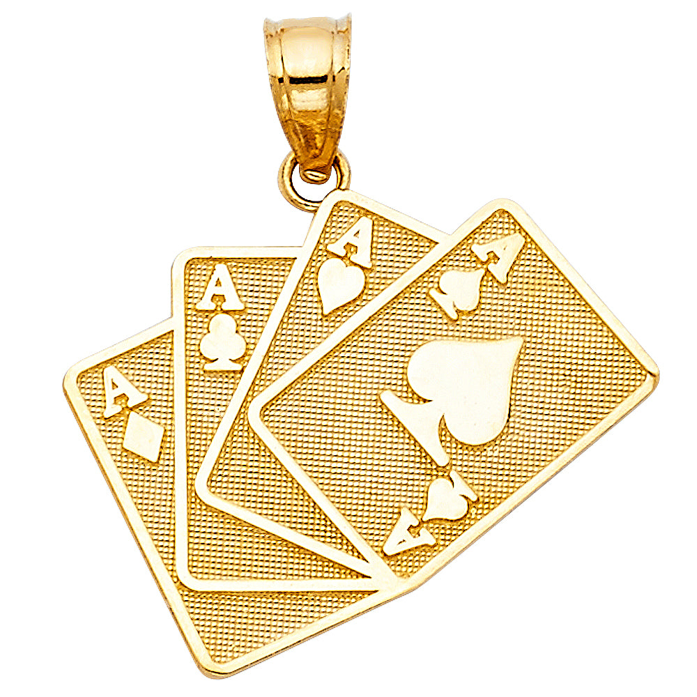 14K Yellow Gold Four Aces Playing Cards Pendant