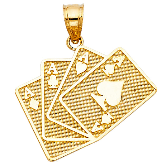 14K Yellow Gold Four Aces Playing Cards Pendant
