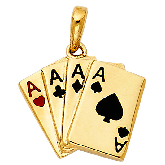 14K Yellow Gold Four Aces Playing Card Pendant