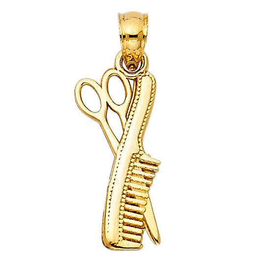 14K Yellow Gold Comb & Scissors Design Pendant