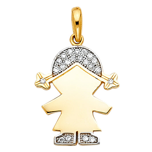 14K Two-Tone Gold Girl CZ Pendant