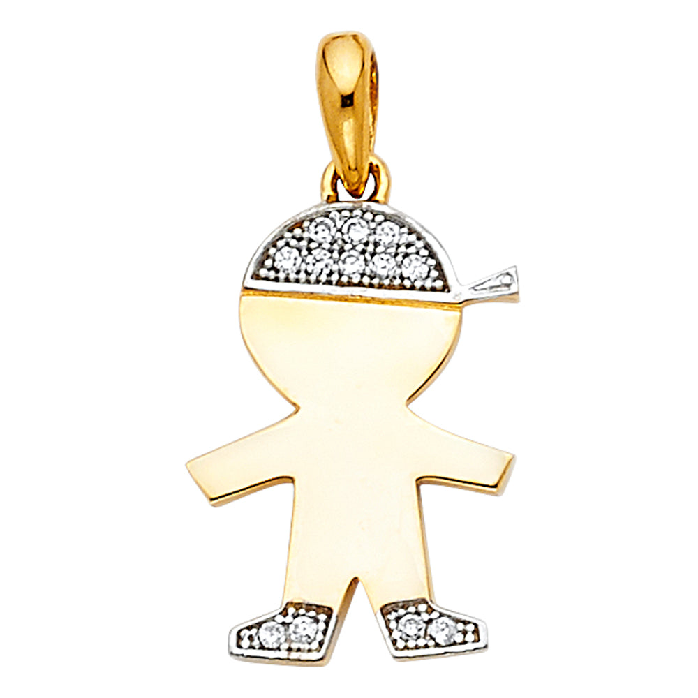 14K Two-Tone Gold Boy CZ Pendant