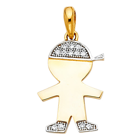14K Two-Tone Gold Boy CZ Pendant