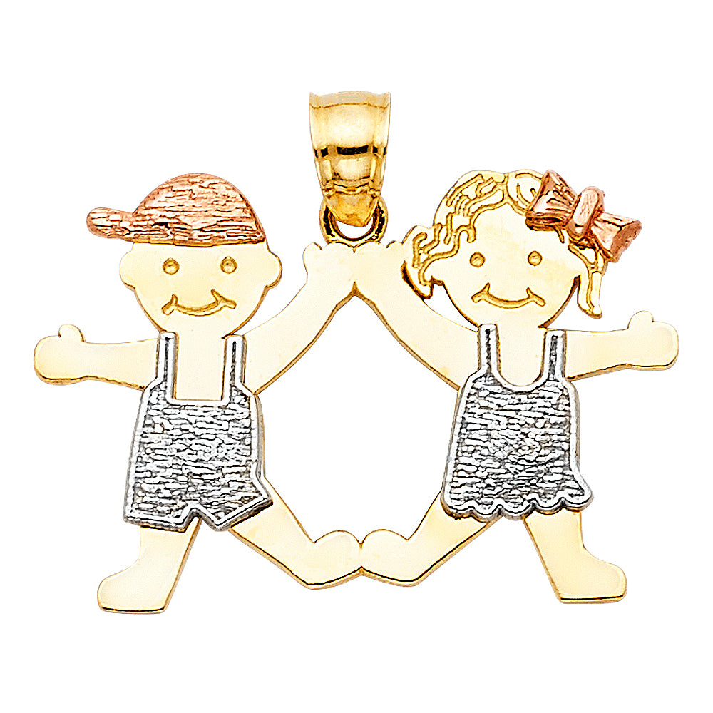 14K Tri-Color Gold Boy and Girl Pendant