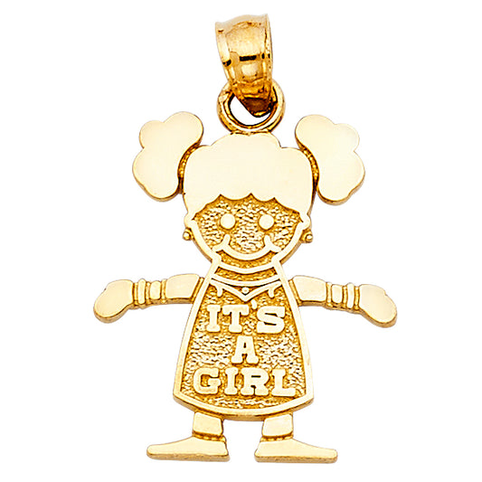 14K Yellow Gold It’s a Girl Pendant