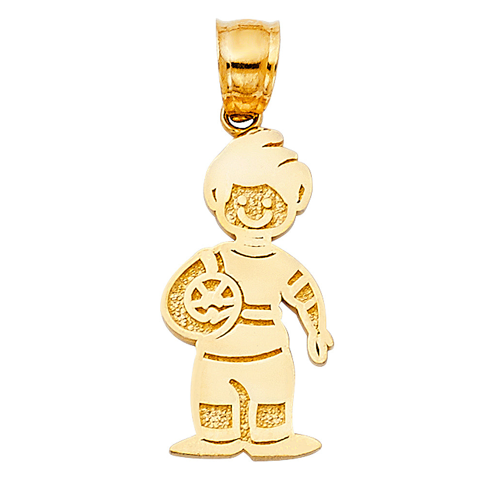 14K Yellow Gold Boy with Pumpkin Pendant