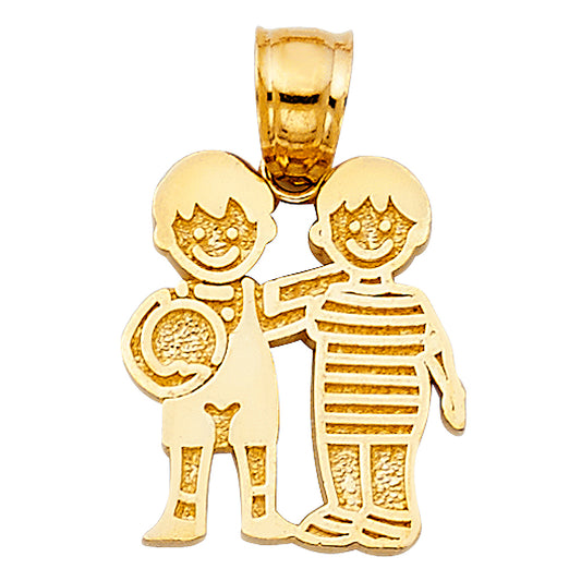14K Yellow Gold Two Boys with Ball Pendant
