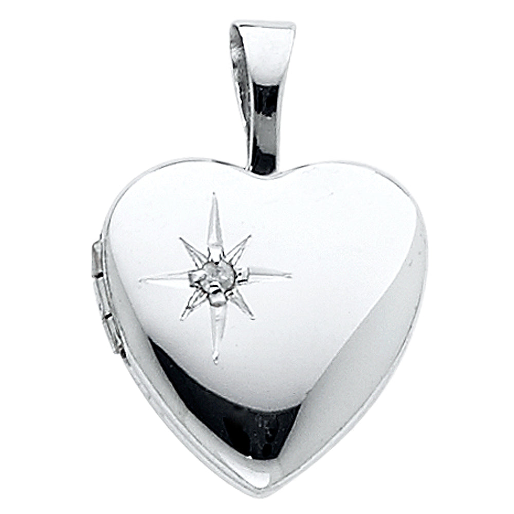 14K White Gold Heart Shaped Locket Pendant