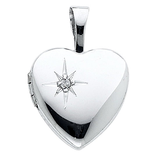 14K White Gold Heart Shaped Locket Pendant