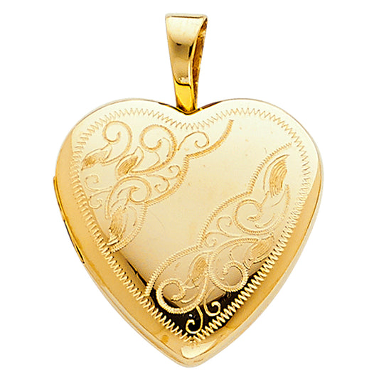 14K Yellow Gold Heart Shaped Locket Pendant