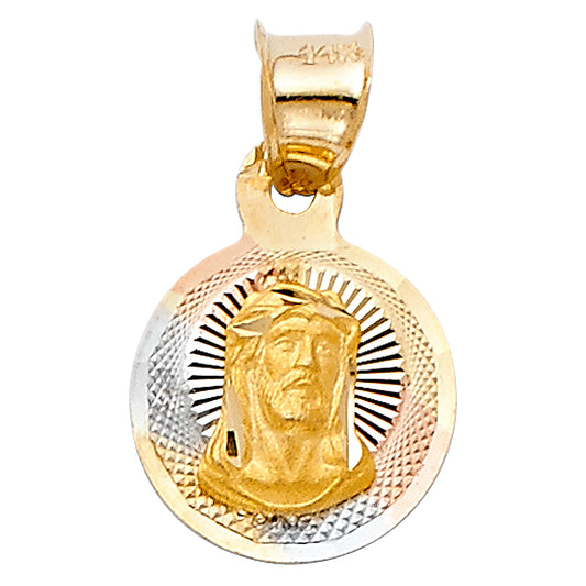 14K Tri-Color Gold Diamond-Cut Jesus Christ Medallion aprox 1/2" tall