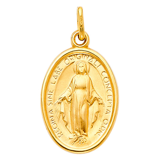 14K Yellow Gold Oval Miraculous Virgin Mary Medallion