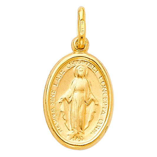 14K Yellow Gold Oval Miraculous Virgin Mary Medallion