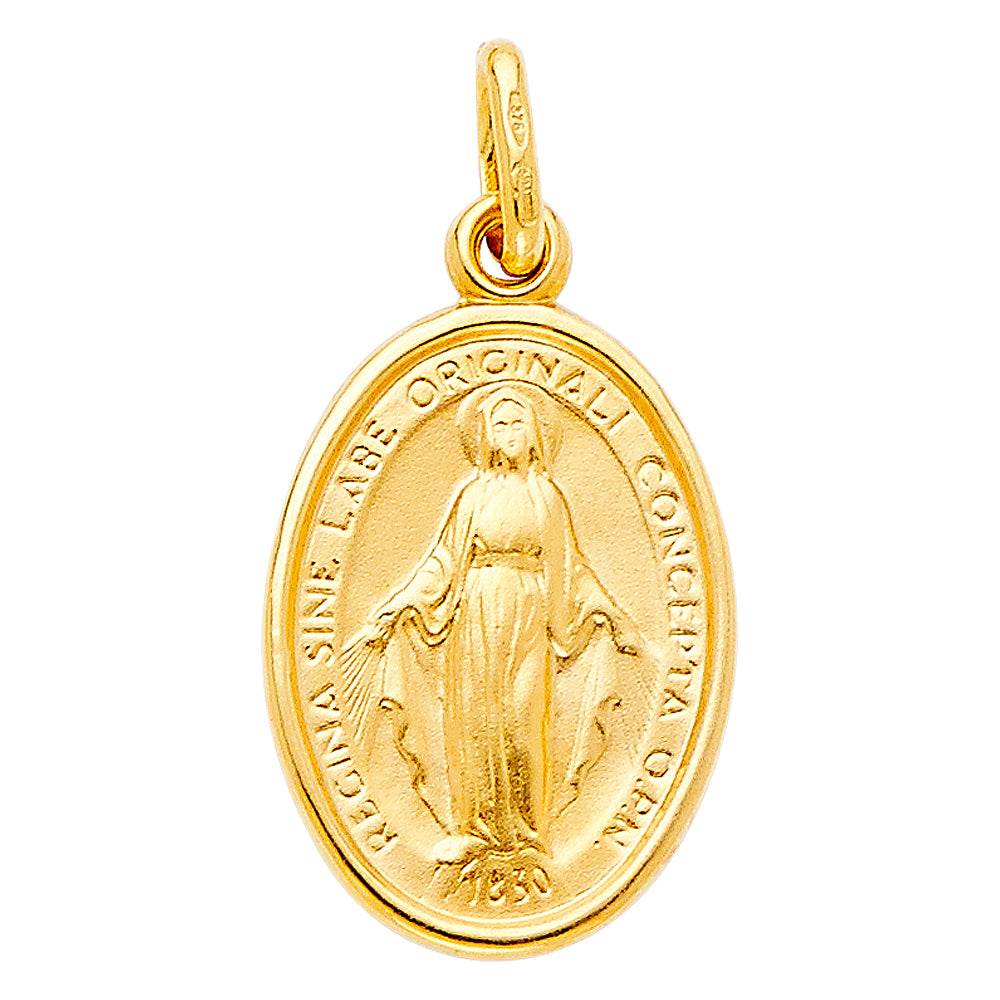 14K Yellow Gold Oval Miraculous Virgin Mary Medallion