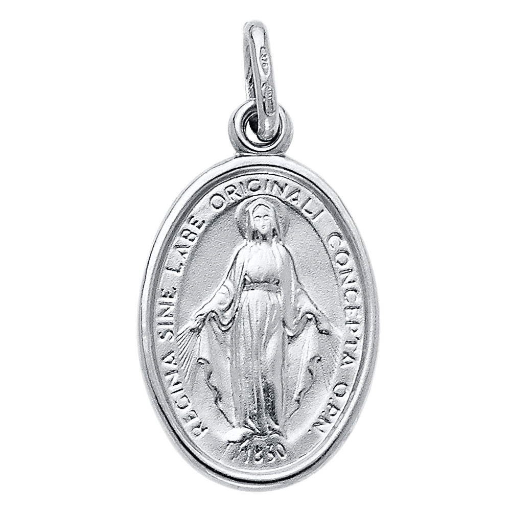 14K White Gold Oval Miraculous Virgin Mary Medallion