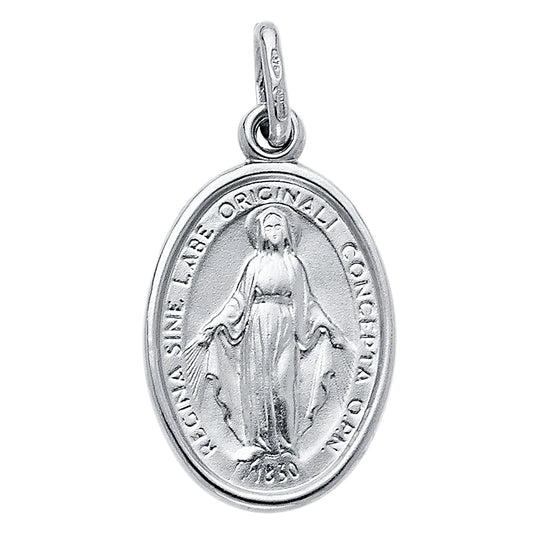 14K White Gold Oval Miraculous Virgin Mary Medallion