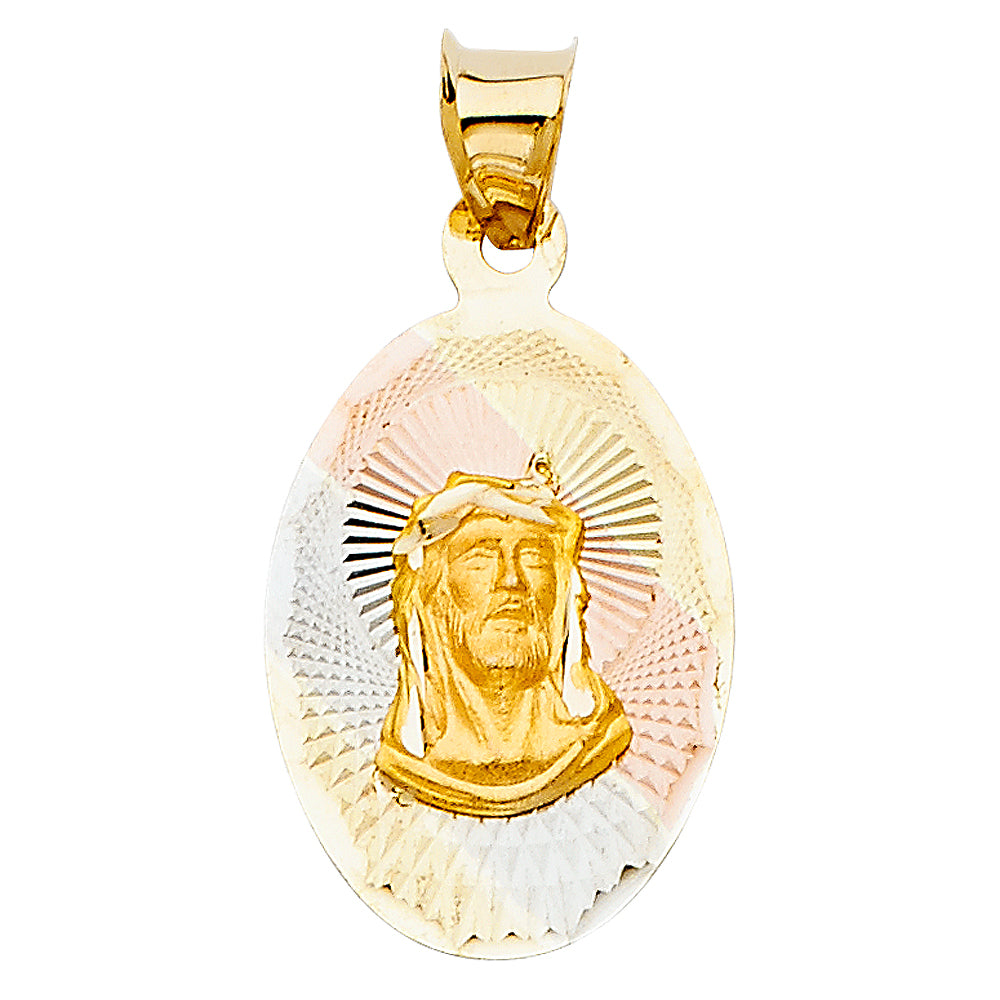 14K Tri-Color Gold Diamond-Cut Jesus Christ Medallion aprox 3/4" tall