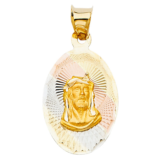 14K Tri-Color Gold Diamond-Cut Jesus Christ Medallion aprox 3/4" tall