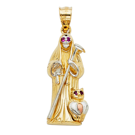14K Tri-Color Gold Santa Muerte Pendant accented with CZ