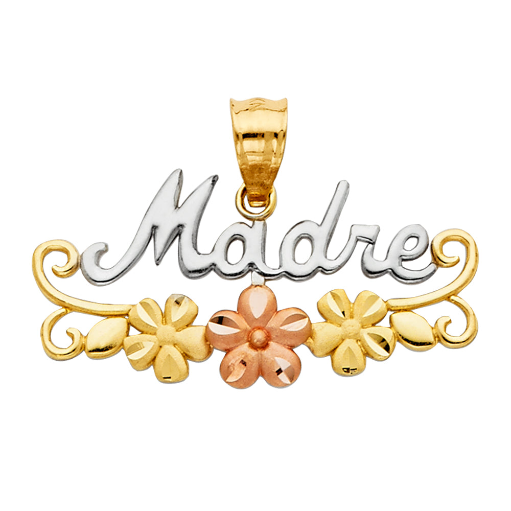 14K Tri-Color Gold Madre Pendant with Floral Accents
