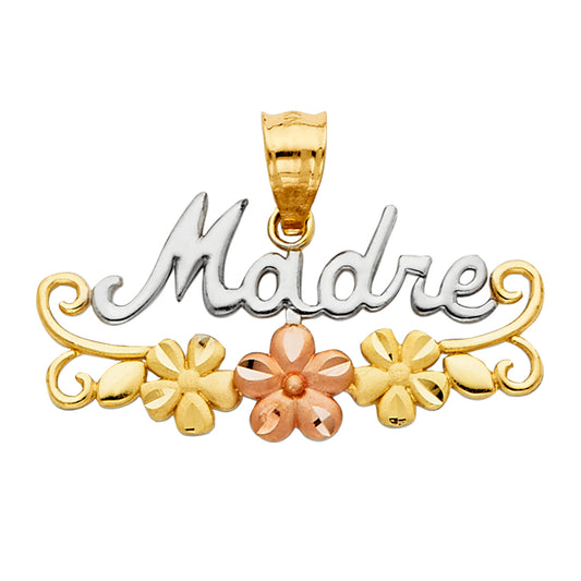 14K Tri-Color Gold Madre Pendant with Floral Accents