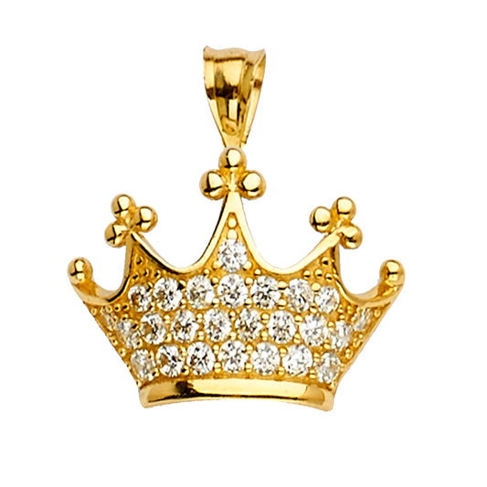 14K Yellow Gold Crown Pendant with CZ Accents