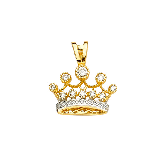 14K Two-Tone Gold Crown Pendant with Cubic Zirconia