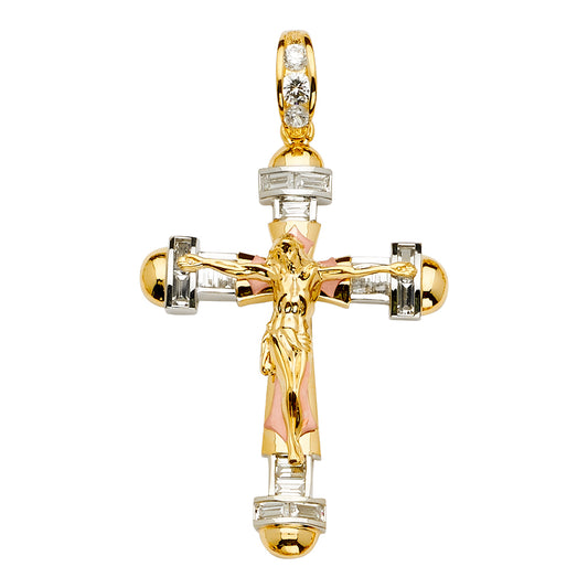 14K Tri-Color Gold CZ Crucifix Pendant aprox 2 1/2" tall
