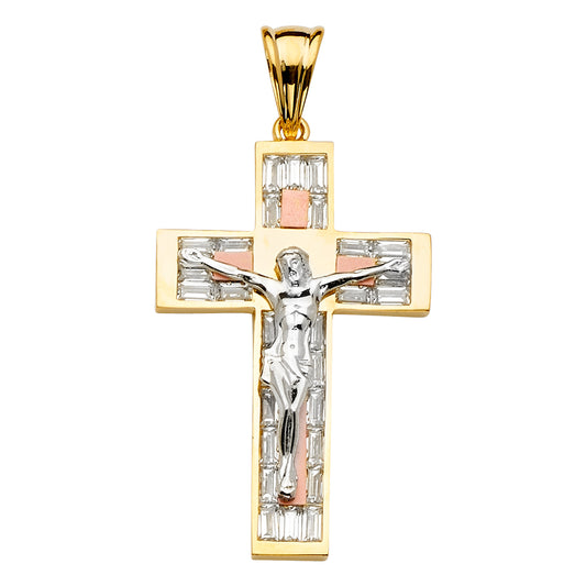 14K Tri-Color Gold CZ Crucifix Pendant aprox 2 1/2" tall