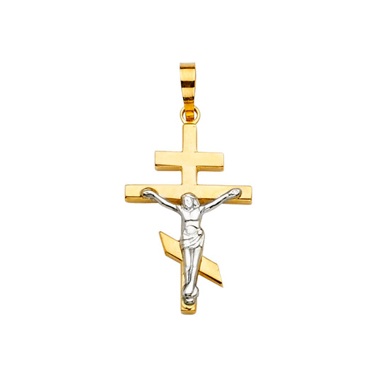 14K Two-Tone Gold Double Cross Crucifix Pendant aprox 1 1/4" tall