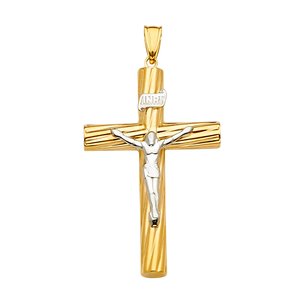 14K Two-Tone Gold Crucifix Pendant aprox 2" tall