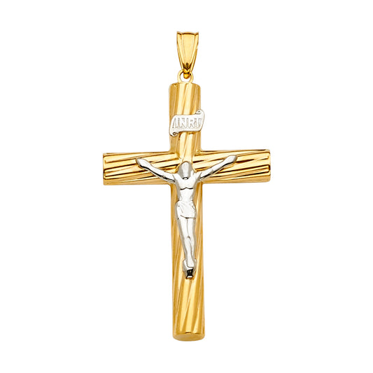 14K Two-Tone Gold Crucifix Pendant aprox 2" tall