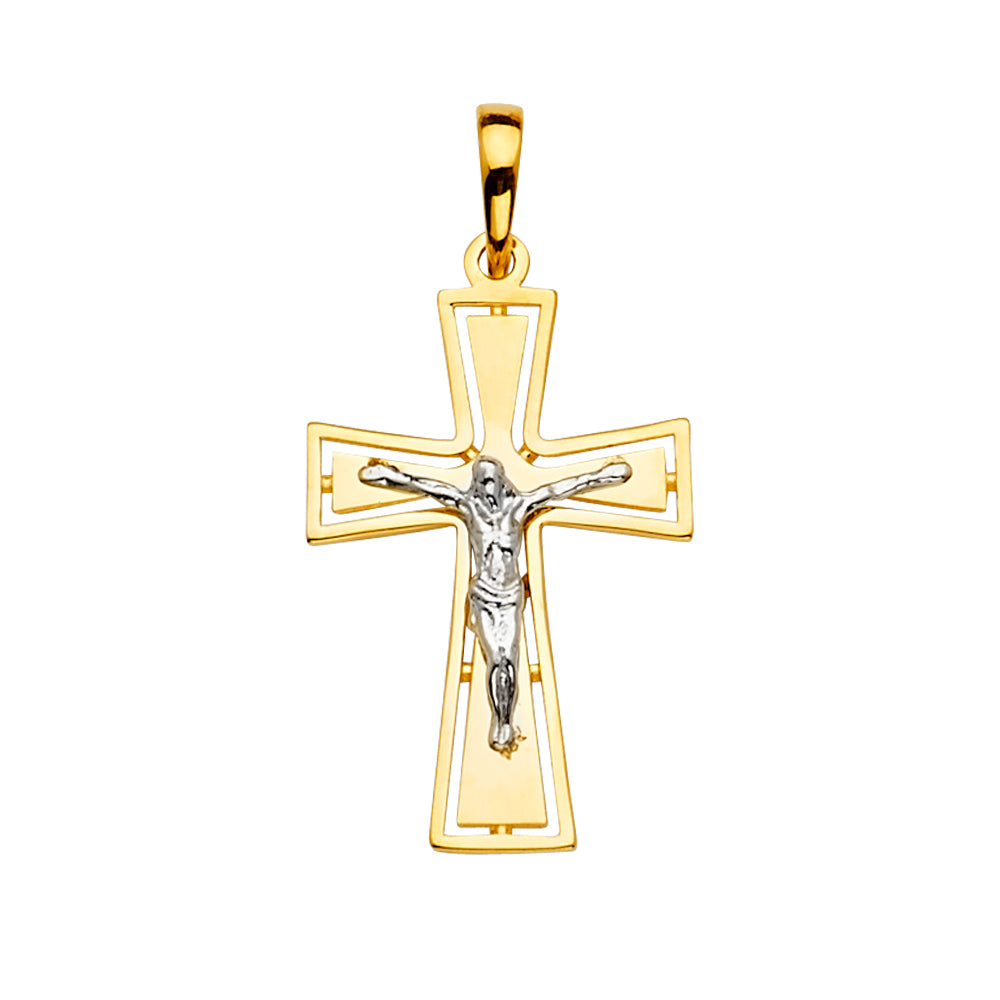 14K Two-Tone Gold Crucifix Pendant aprox 1 1/4" tall