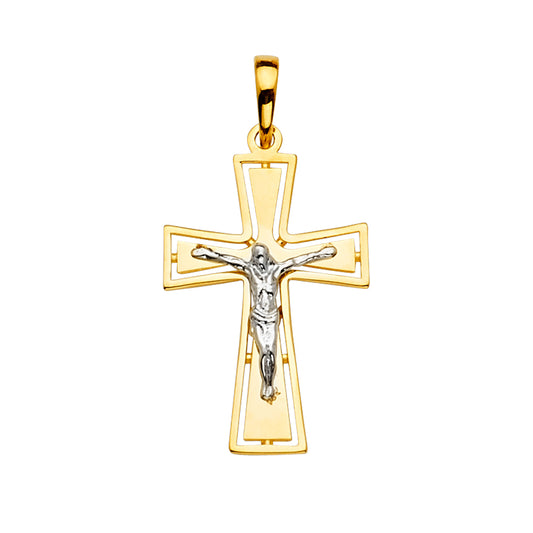 14K Two-Tone Gold Crucifix Pendant aprox 1 1/4" tall
