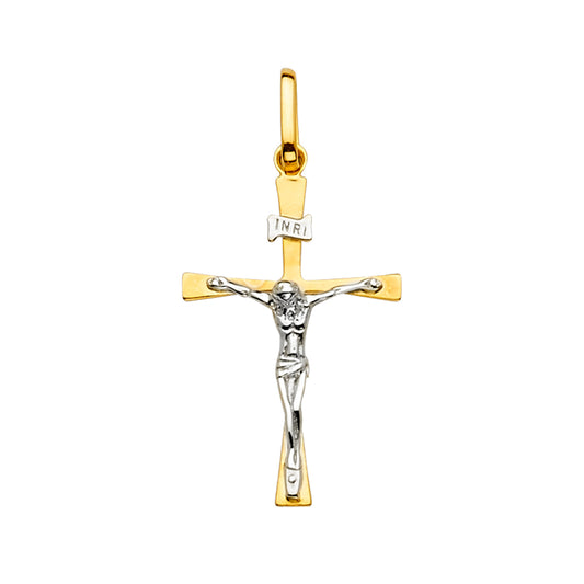 14K Two-Tone Gold Crucifix Pendant aprox 1 1/2" tall