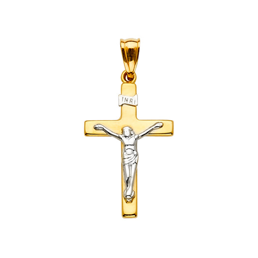 14K Two-Tone Gold Crucifix Pendant aprox 1 1/4" tall