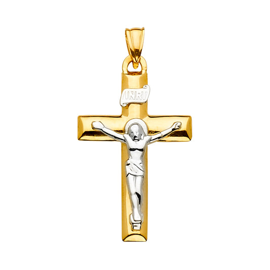 14K Two-Tone Gold Crucifix Pendant aprox 1 1/2" tall