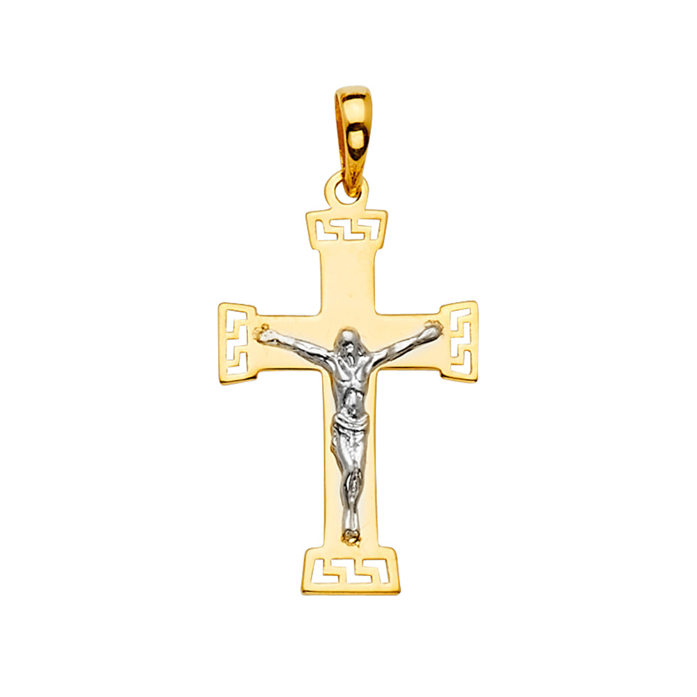 14K Two-Tone Gold Crucifix Pendant aprox 1 1/4" tall