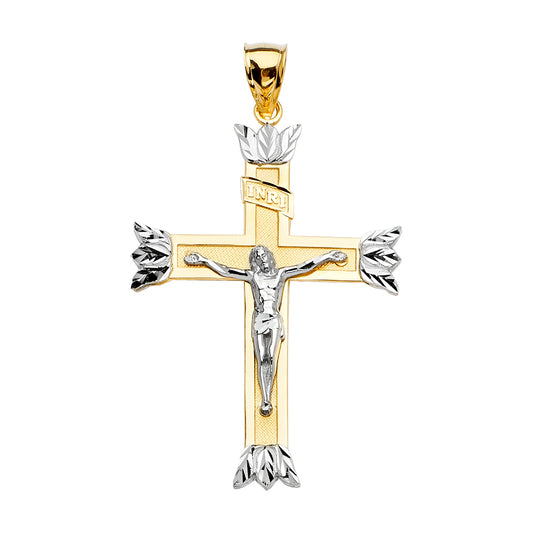 14K Two-Tone Gold INRI Crucifix Pendant aprox 2 1/2" tall
