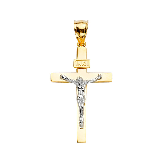14K Two-Tone Gold Crucifix Pendant aprox 1 1/2" tall
