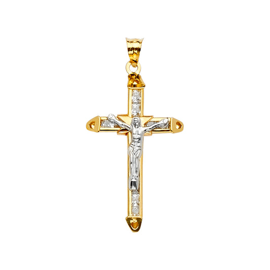 14K Two-Tone Gold CZ Crucifix Pendant aprox 1 1/2" tall
