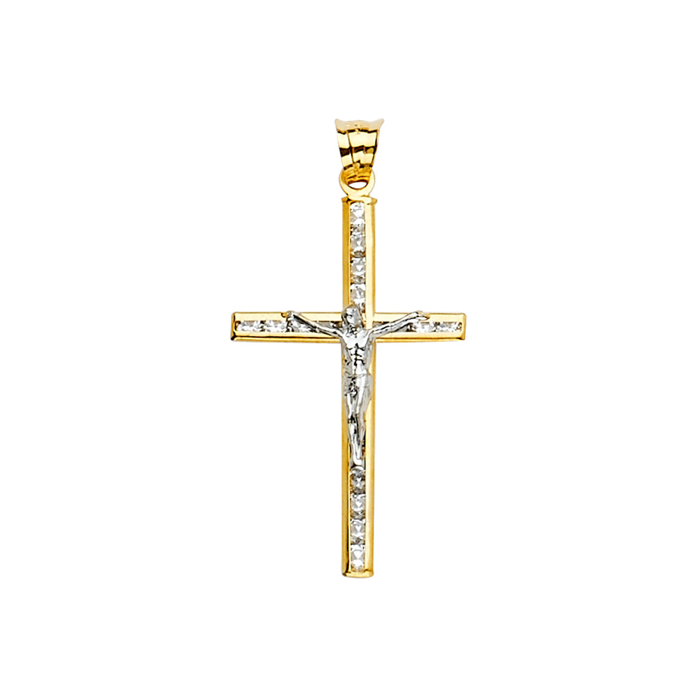 14K Two-Tone Gold CZ Crucifix Pendant aprox 1 1/4" tall