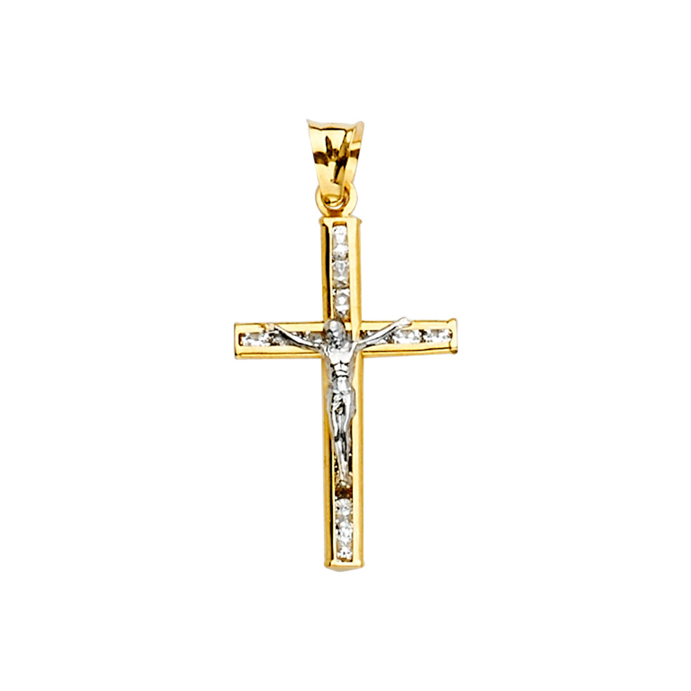 14K Two-Tone Gold CZ Crucifix Pendant aprox 1" tall