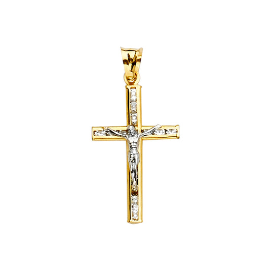 14K Two-Tone Gold CZ Crucifix Pendant aprox 1" tall