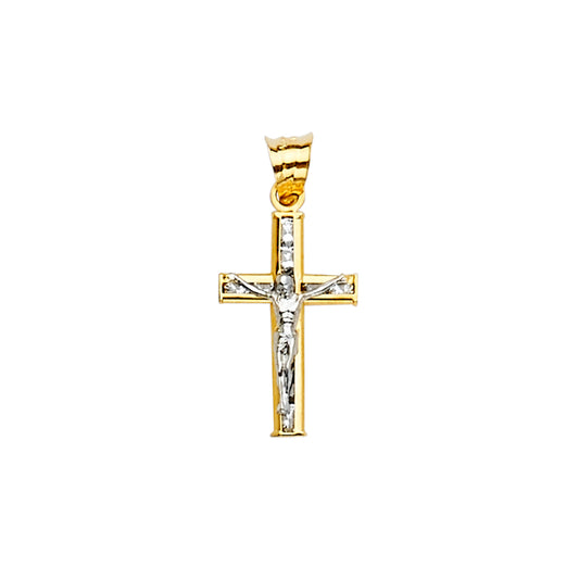 14K Two-Tone Gold CZ Crucifix Pendant aprox 3/4" tall