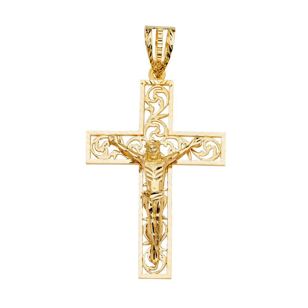 14K Yellow Gold Filigree Crucifix Pendant aprox 4" tall