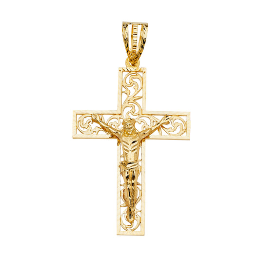 14K Yellow Gold Filigree Crucifix Pendant aprox 4" tall