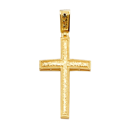 14K Yellow Gold Leaf Engraved Cross Pendant aprox 2" tall