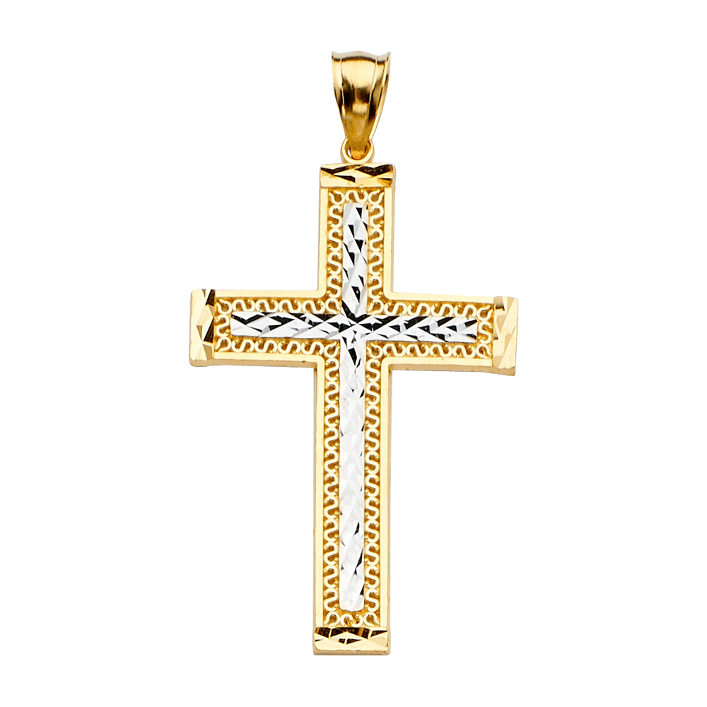 14K Two-Tone Gold Diamond-Cut Center Cross Pendant aprox 2" tall